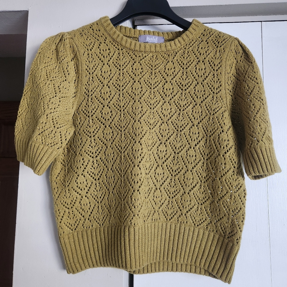 Marled Short Sleeve Olive Sweater Size S